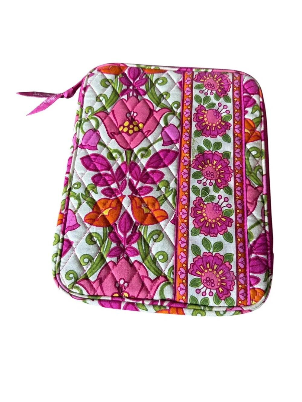 Vera Bradley Quilted Tablet iPad Sleeve Pouch Folkloric Pink Orange Floral NWOT